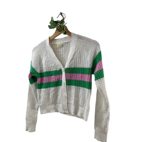 EPIC THREADS White Striped Cardigan SIZE 14 16 Girl’s Green Pink Basic Classic - Picture 2 of 6